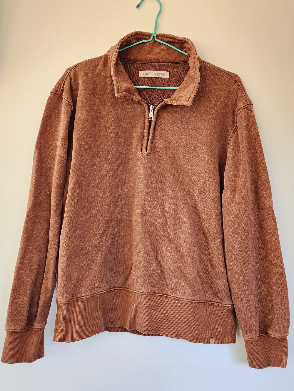 Outerknown Sur Quarter Zip Pullover Small Brown Hemp Organic Cotton Sweatshirt